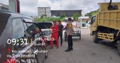 Personel Polsek Labuhanhaji Barat Laksanakan Gatur Lalu Lintas dan Sambangi SPBU untuk Jaga Kamtibmas